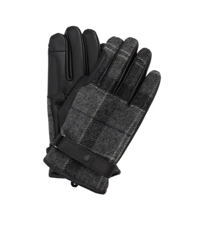 Barbour Newbrough Waterproof Tartan Mixed Media Gloves In Black
