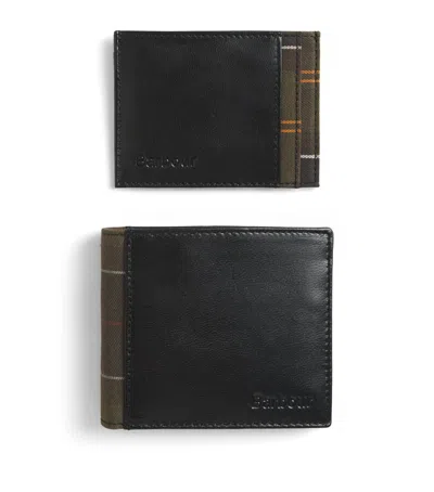 Barbour Leather Tartan-detail Wallet And Card Holder Gift Set In Black