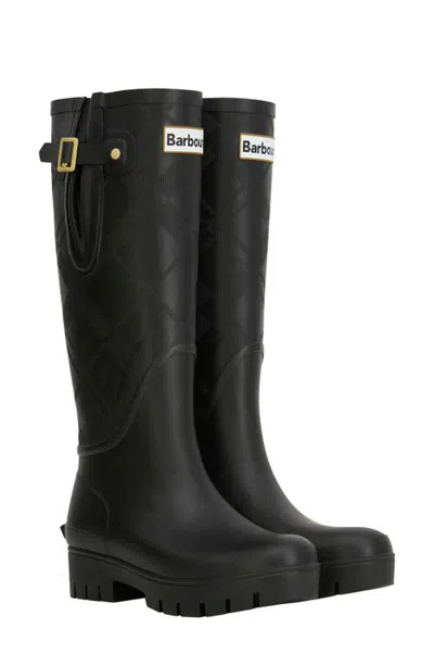 Barbour Leighton Tartan Tall Rain Boot In Black