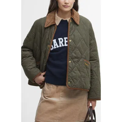 Barbour Emilia Womens Quilted Jacket In Deep Olive/sky Dress Tartan