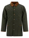 Barbour Quilted Long Length Jackets With Contrast Collar In Green