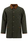 Barbour Quilted Long Length Jackets With Contrast Collar In Green