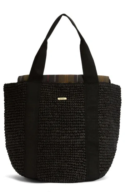Barbour Lily Beach Raffia Tote In Black