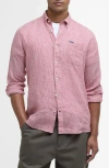 Barbour Linton Regular Fit Microcheck Linen Button-down Shirt In Red Spice
