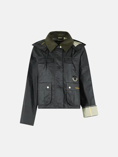 Barbour 'liza' Green Waxed Cotton Jacket In Black