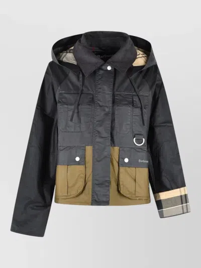 Barbour Liza Hooded Waxed Cotton Jacket In Black