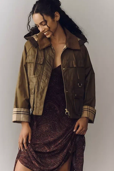 Barbour Liza Waxed Cotton Hooded Jacket In Green