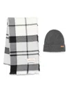 Barbour Logo-appliqué Plaid Scarf And Beanie Set In White