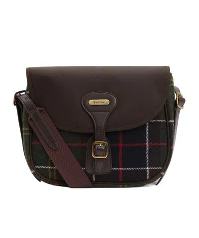 Barbour Logo Debossed Checked Satchel Bag In Black