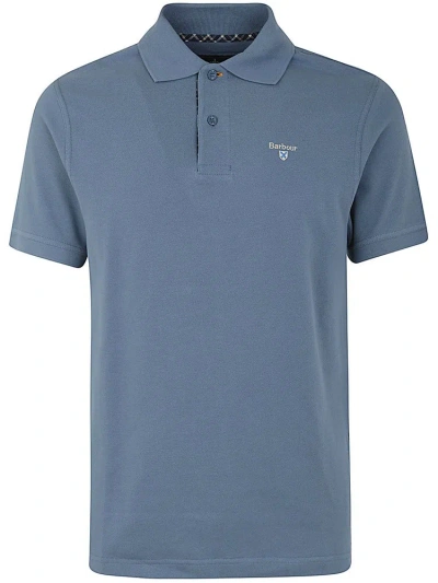 Barbour Logo Embroidered Short Sleeved Polo Shirt In Blue