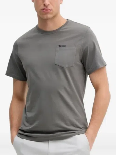 Barbour Logo-embroidered T-shirt In Gray
