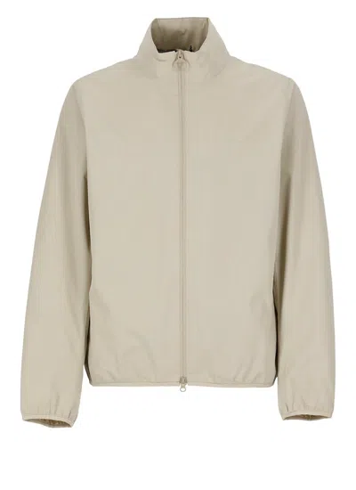 Barbour Logo Embroidered Zipped Jacket In Beige