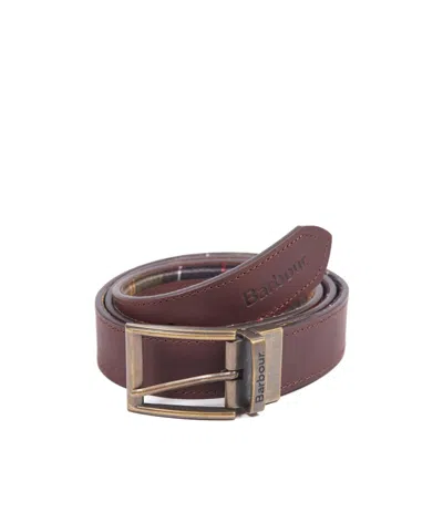 Barbour Logo Engraved Reversible Buckle Belt In Burgundy