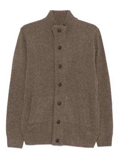 Barbour Logo-patch Cardigan In Brown