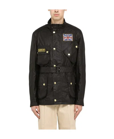Barbour Logo-patch High-neck Coat In Black