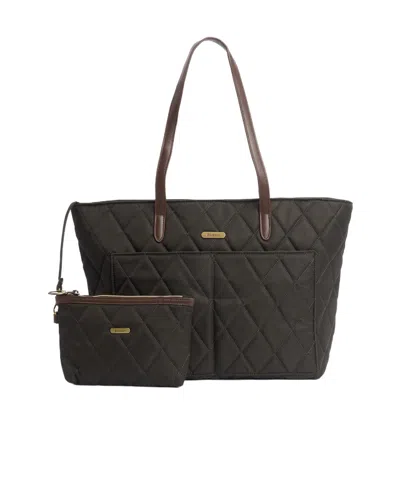 Barbour Logo Patch Quilted Tote Bag In Brown
