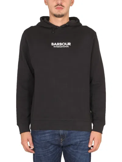 Barbour Logo Print Drawstring Hoodie In Black
