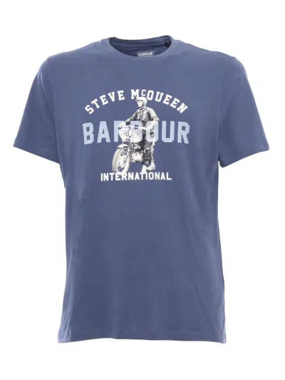 Barbour Logo Printed Crewneck T-shirt In Washed Cobalt