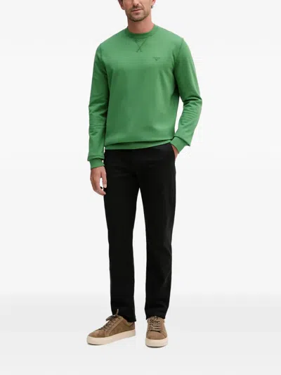 Barbour Logo-embroidered Crew-neck Sweatshirt In Green