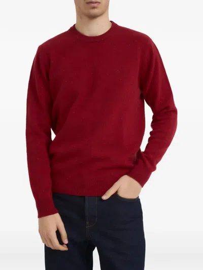 Barbour Logo-embroidered Flecked Sweater In Red