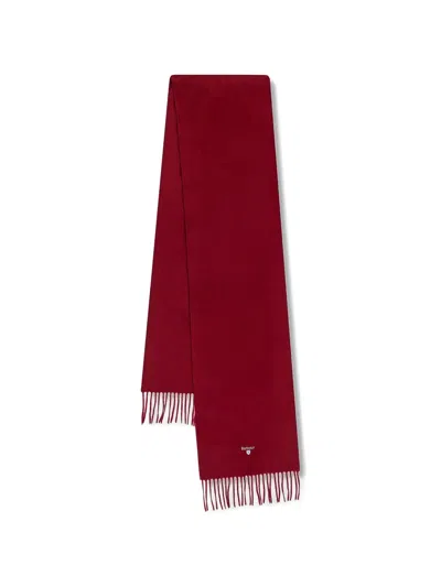 Barbour Logo-embroidered Fringed Scarf In Red