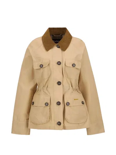 Barbour Logo-embroidered Jacket In Brown