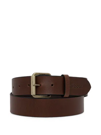 Barbour Logo-engraved Leather Belt In Brown