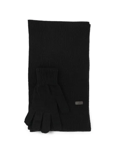 Barbour Logo-plaque Ribbed Scarf And Gloves Set In Black