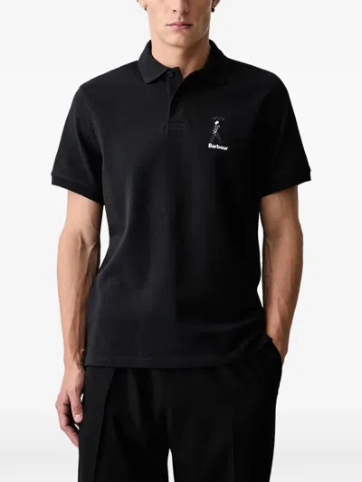 Barbour Logo-print Piqué Polo Shirt In Black