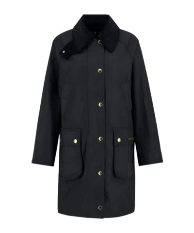 Barbour Beadnell Corduroy-collar Coat In Black