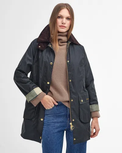 Barbour Long Beadnell Womens Wax Jacket In Green