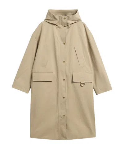Barbour Long Beige Hooded Parka In Brown