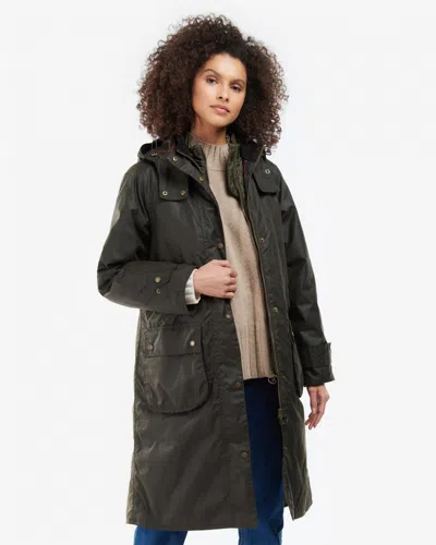 Barbour Long Cannich Womens Wax Jacket In Green