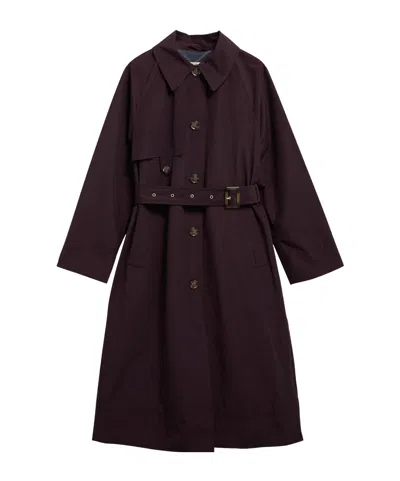 Barbour Long Dark Burgundy Trench Coat In Brown