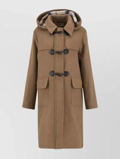Barbour Long Hooded Coat Front Pockets In Brown