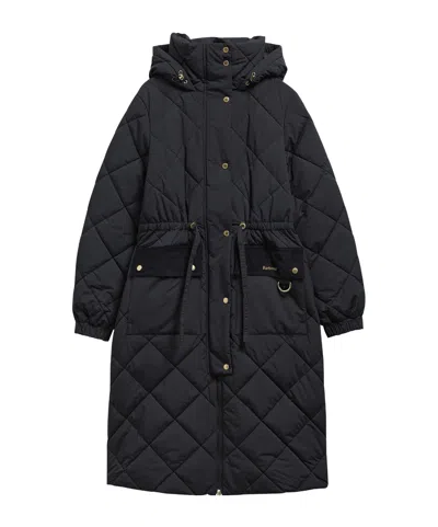 Barbour Long Hooded Diamond-quilted Coat In Black