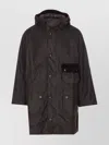 Barbour Long Hooded Jacket Flap Pockets In Brown
