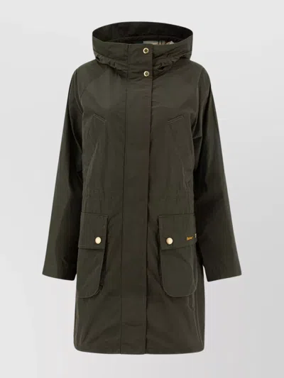 Barbour Long Length Hooded Coat With Adjustable Waist In Gray
