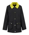 Barbour Waxed Jacket With Yellow Contrast Collar In Black