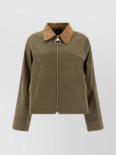 Barbour Long Sleeve Contrast Collar Front Pocket Jacket In Brown