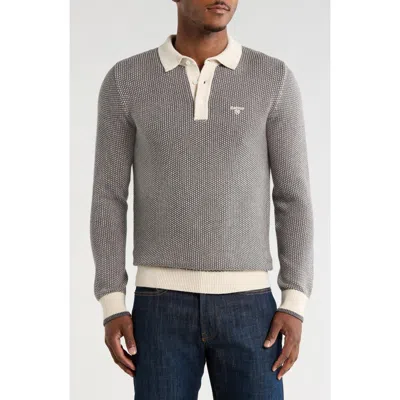 Barbour Long Sleeve Cotton Knit Polo In Gray