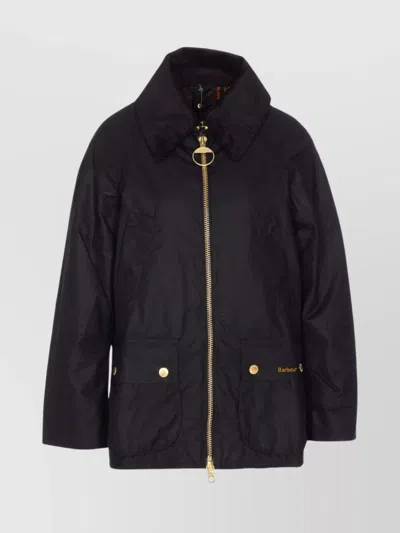 Barbour Long Sleeve Wax Jacket And Pockets In Black