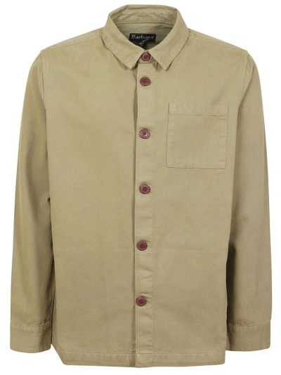 Barbour Long Sleeved Buttoned Overshirt In Dark Green