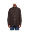 Barbour Waxed Jacket With Elbow Patches And High Neck In Black