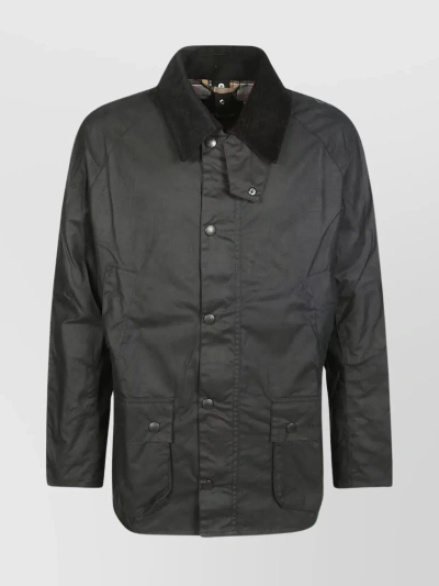 Barbour Long Sleeves Wax Coat With Front Pockets In Blue