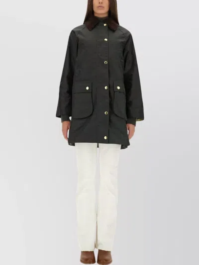 BARBOUR LONG WAXED COLLAR DETAIL JACKET
