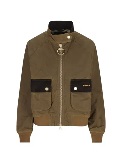 Barbour Long-sleeve Corduroy-collar Zip-up Bomber Jacket In Green