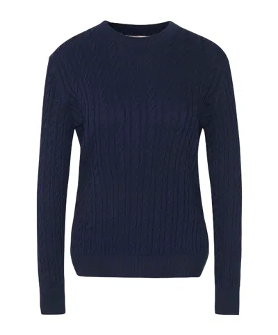 Barbour Long-sleeved Cable Knit Sweater In Blue