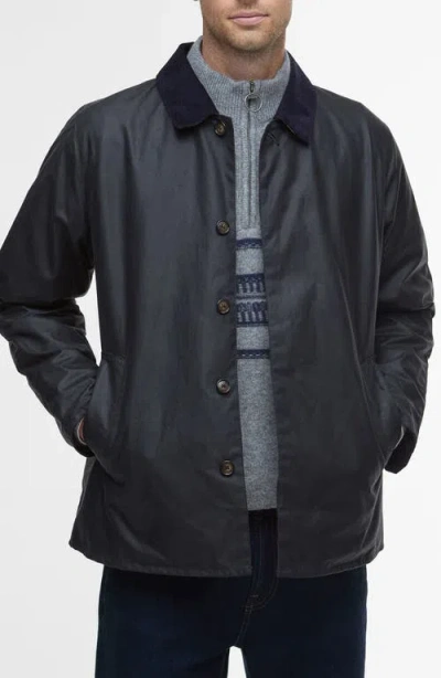 Barbour Lorden Waxed Mackintosh Jacket In Blue