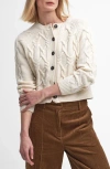 Barbour Lorelei Cable Wool Blend Cardigan In Ecru Beige